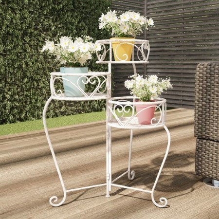 Nature Spring Plant Stand, 3-Tier Indoor / Outdoor Folding Wrought Iron Metal Home and Garden (Antique White) 255561MGM